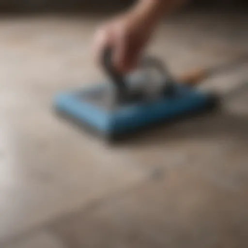 A professional tile lifting tool showcasing its sharp edge and sturdy handle