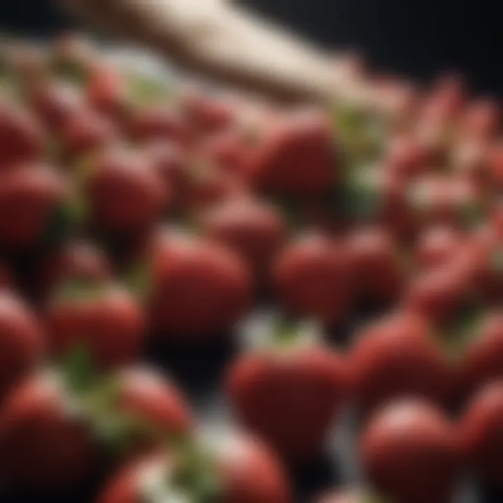 Close-up of freshly harvested ripe strawberries