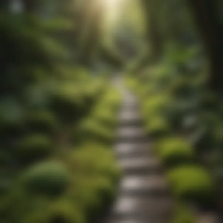 Lush green moss covering backyard pathway