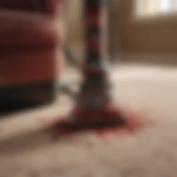 Powerful commercial carpet cleaning product tackling red wine stains