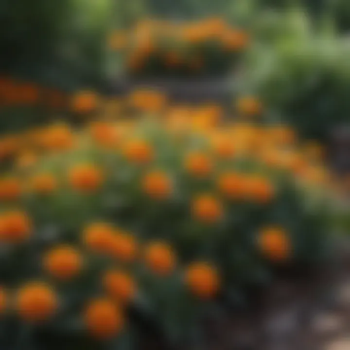 An elegant marigold bed brightening up a garden while keeping mosquitoes at bay.