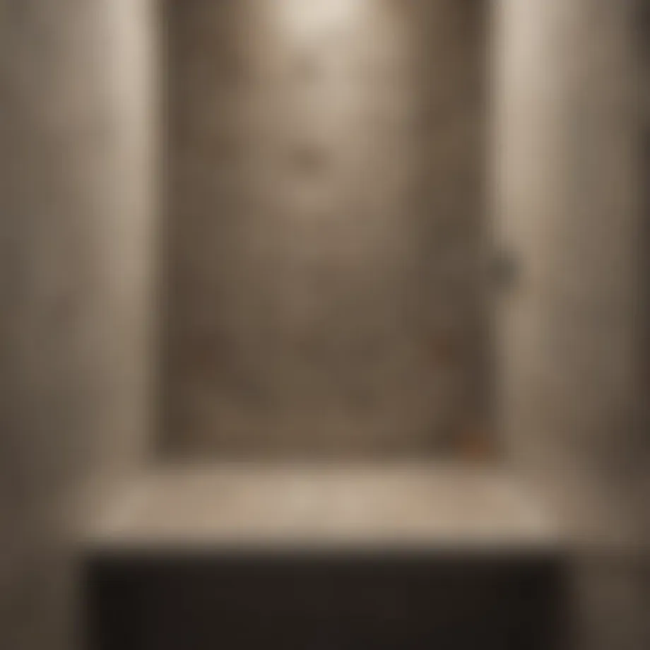 A beautifully designed shower seat with intricate tile work.