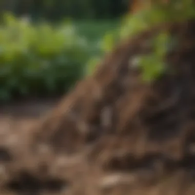 Close-up of cardboard layered with mulch in a garden