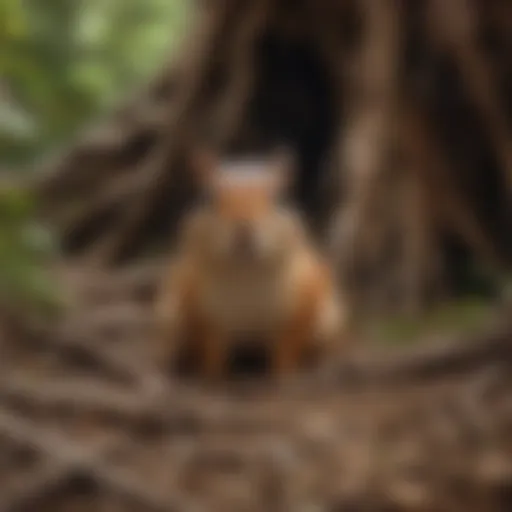 Chipmunk burrow under tree roots