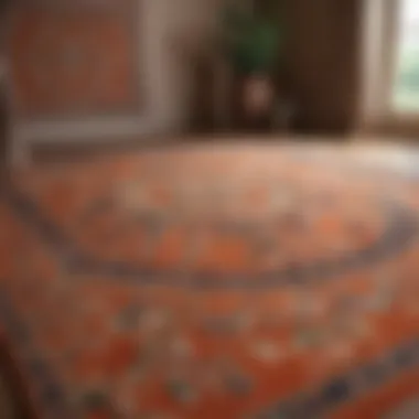 Warm terracotta carpet with intricate floral motifs