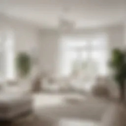 A serene living room featuring various shades of white paint on the walls