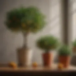 A variety of citrus trees in decorative pots