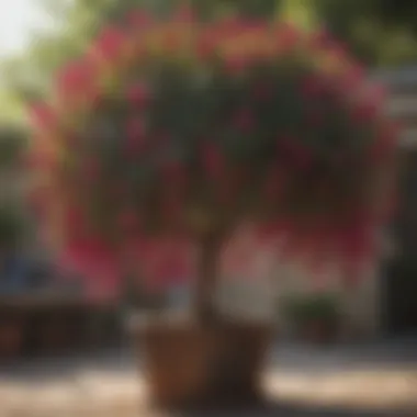 Colorful Fuchsia tree flourishing in a shaded pot