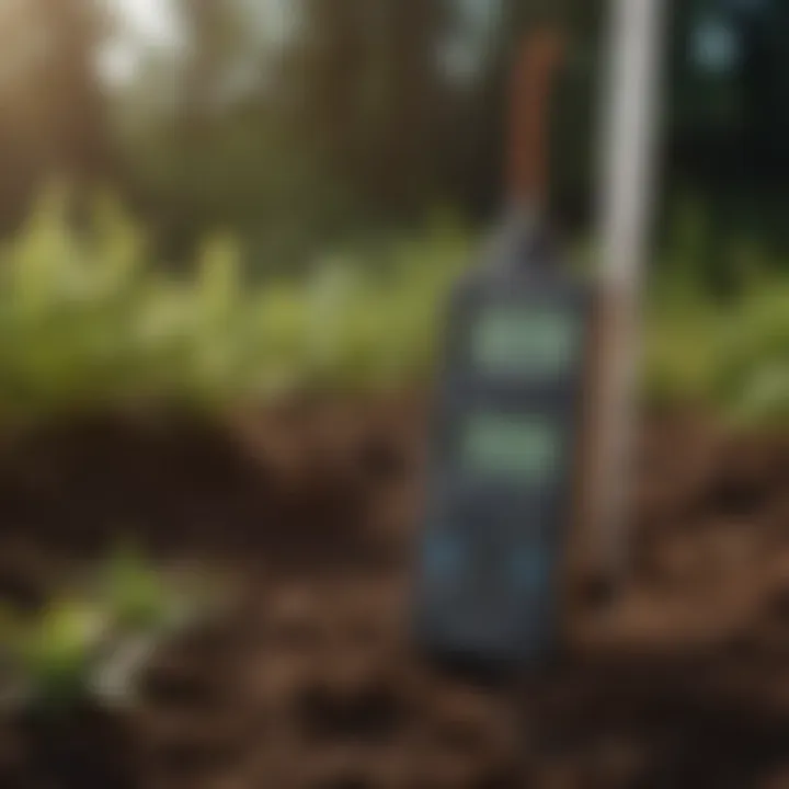 Close-up of soil pH meter reading