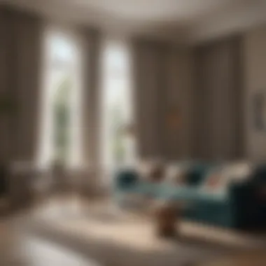 Elegant living room featuring 72-inch wide curtains