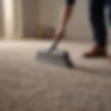 Professional installer carefully laying carpet