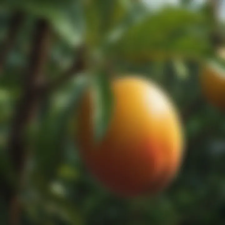 Close-up of mango fruit on a tree branch