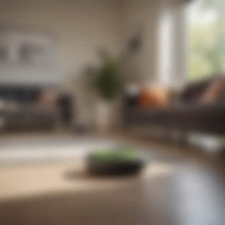 User interacting with a Roomba in a modern living room