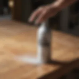 Spray primer application on wooden surface