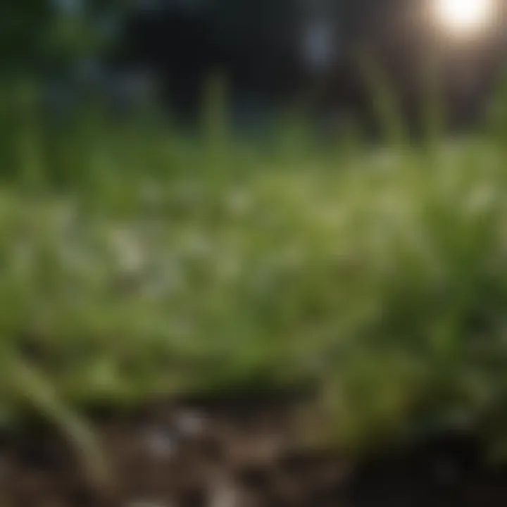 Water droplets on grass seed indicating proper moisture levels