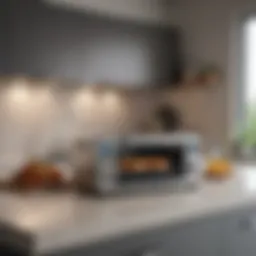 A stylish countertop toaster oven in a modern kitchen setting