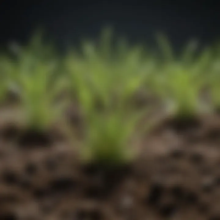 Lush grass seedlings emerging from soil