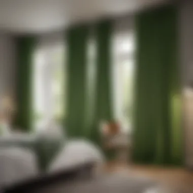 Cozy bedroom with vibrant green curtains