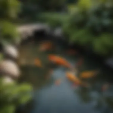 Koi fish swimming gracefully in a Japanese garden pond