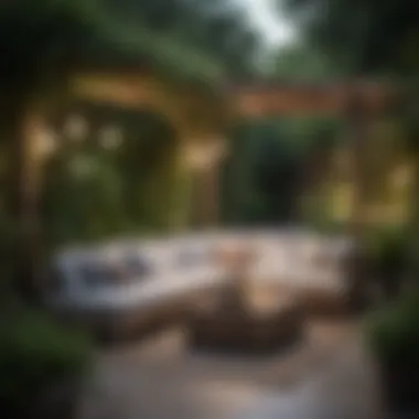 Garden Oasis with Comfortable Seating Lush garden surrounding a cozy outdoor seating area