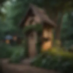 A beautifully designed bat house nestled in a lush garden.