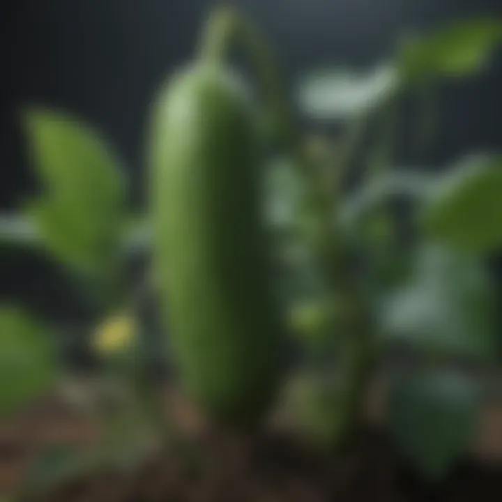 Lush green cucumber plant in full bloom