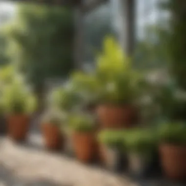 Vibrant display of diverse potted plants in a sunlit garden