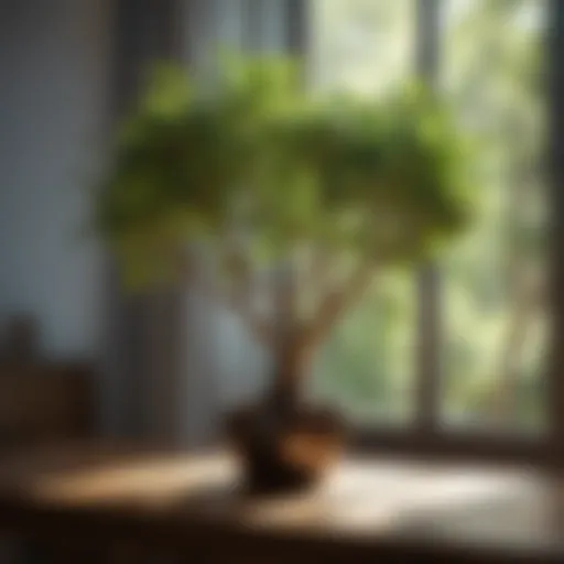 A lush indoor avocado tree basking in natural sunlight