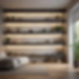 A serene room showcasing minimalist decor and organized shelves