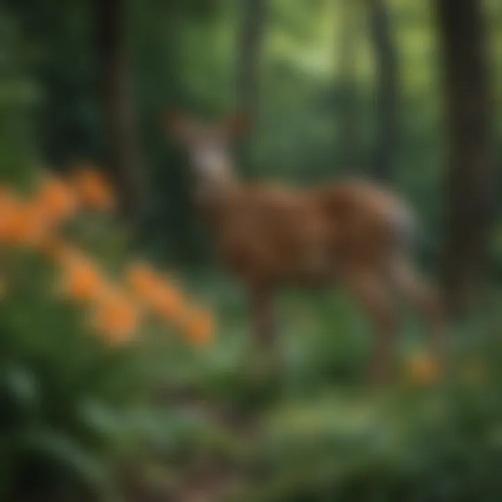 Deer cautiously approaching daylilies