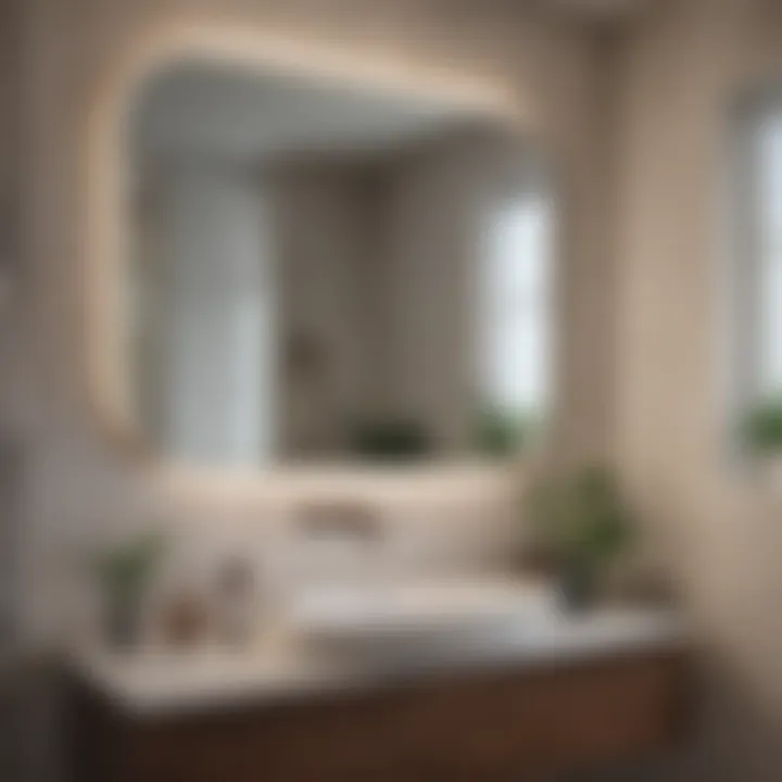 Close-up of a beautifully styled bathroom with balanced mirror and vanity dimensions