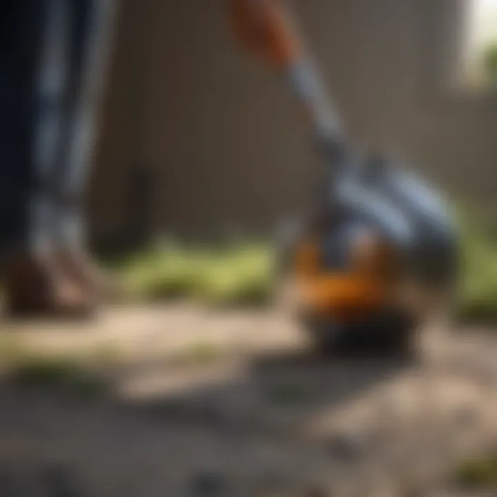 User comfortably operating a Dyson Ball vacuum