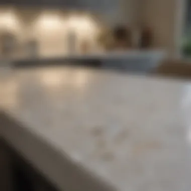 Close-up of a pristine quartz countertop reflecting light