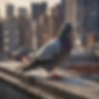 Pigeons perched on a city rooftop