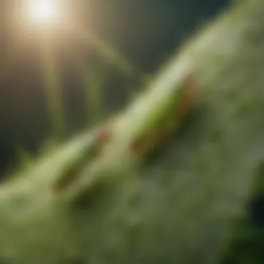 Aphid Infestation on Leaf A close-up of aphids on a leaf, showcasing the problem in gardening.