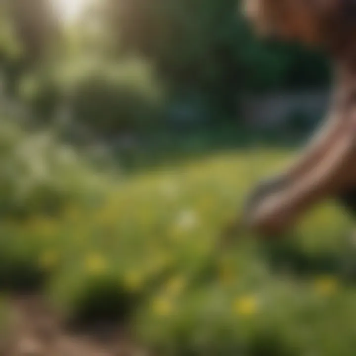 Gardener applying weed management techniques