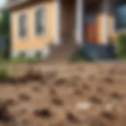Ants crawling on the ground near a house