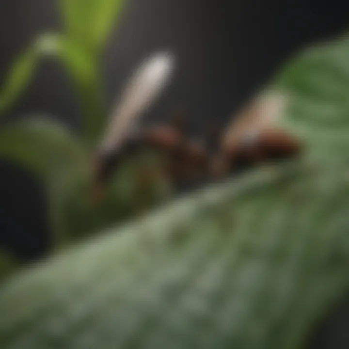 Close-up of winged ants on a leaf