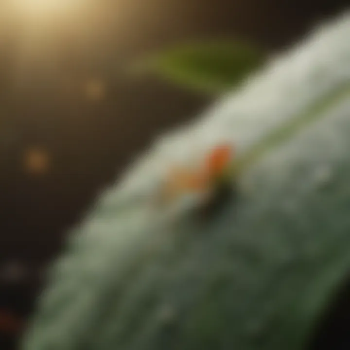 Close-up view of spider mites on a leaf