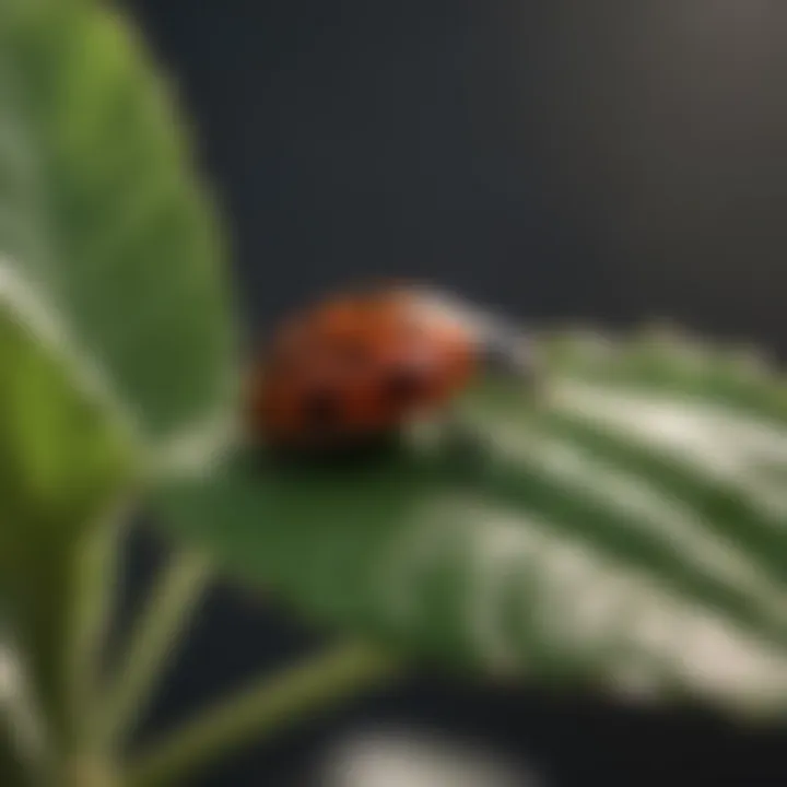 Natural predator ladybug on houseplant leaf