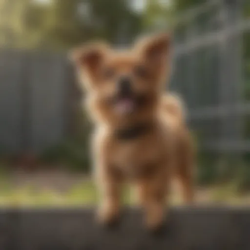 Small dog playing in a fenced yard