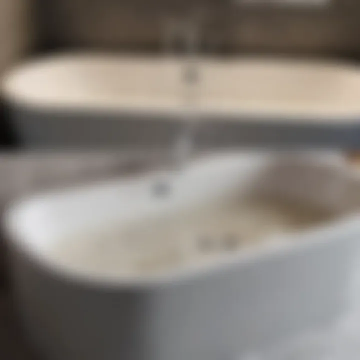Before and after cleaning tub with chemical solutions