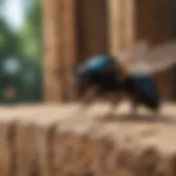 Carpenter bee at work on wood