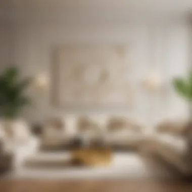Sleek cream-colored living room with artistic wall decor
