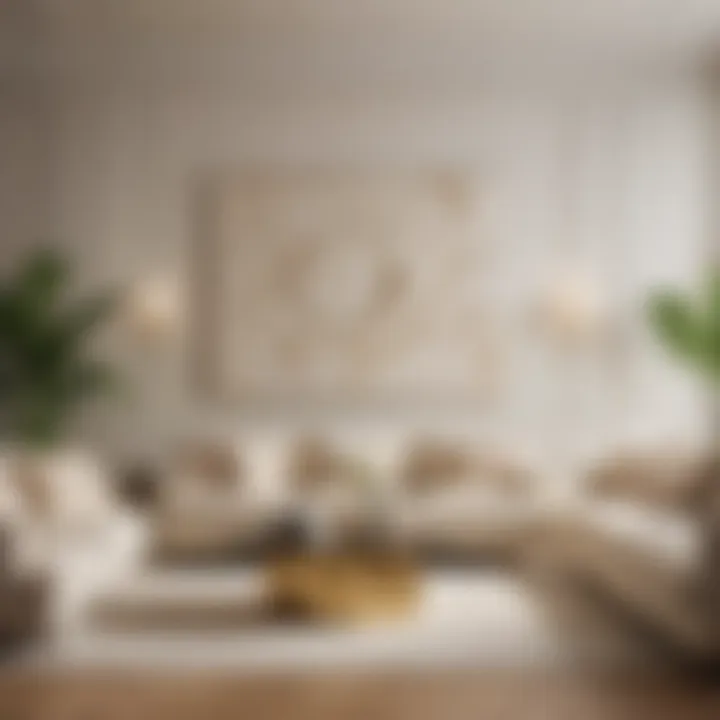 Sleek cream-colored living room with artistic wall decor