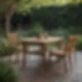 Elegant Wood Slat Patio Table in a Garden Setting