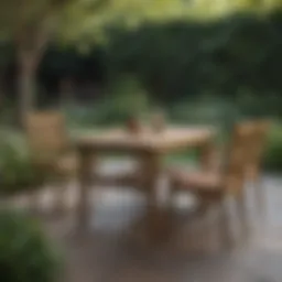 Elegant Wood Slat Patio Table in a Garden Setting