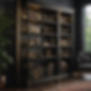 Luxurious Noir & Gold Bookcase Design Elegant black bookcase with gold accents