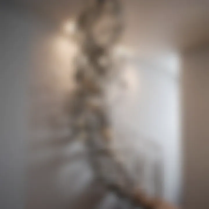 Abstract metal sculpture installation on staircase wall