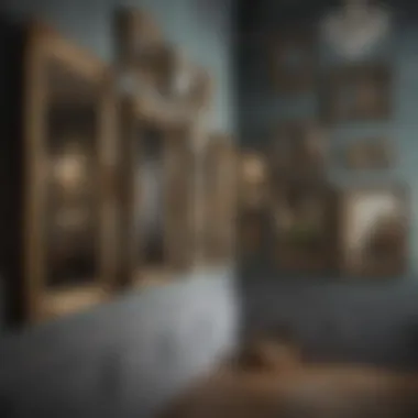 Vintage mirrors and ornate frames creating a gallery wall